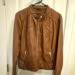 SIZE XL GUESS Stand Collar Leather Moto Coat. Brand New
